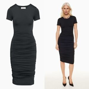 Babaton Aritzia Black Contour Ruched T-Shirt Midi Dress XL Formal Classic